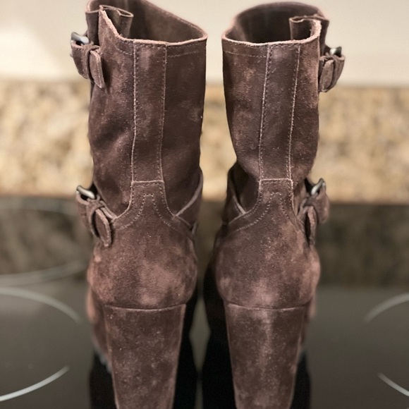PRADA Double Buckle Suede Wedge Boot.38.5 - Picture 5 of 16